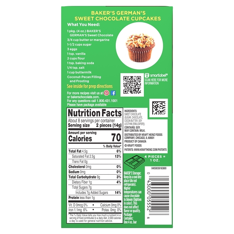 BAKERS SWEETENED DARK BAKING CHOCOLATE BAR