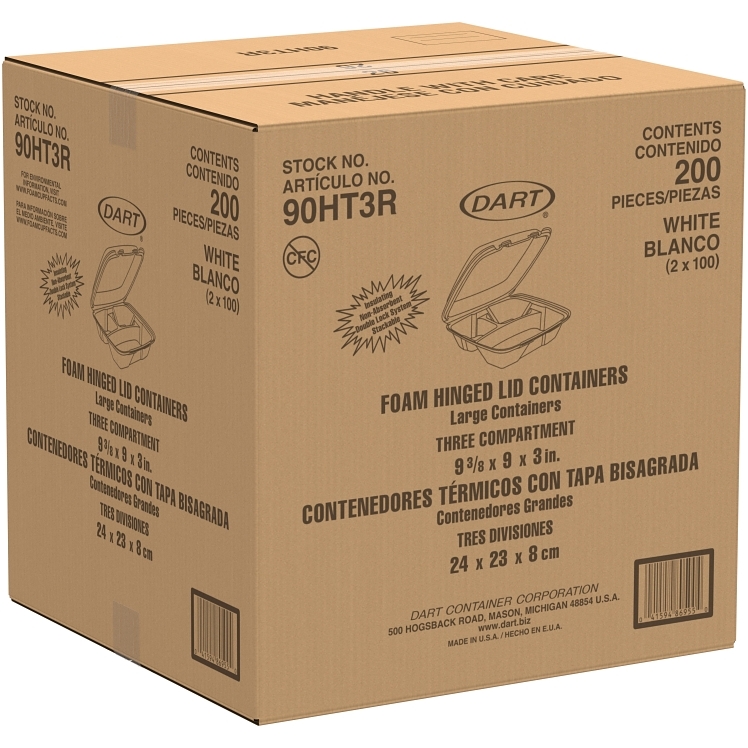 DART 9X9 3 CPMT FOAM HINGED CONTAINER