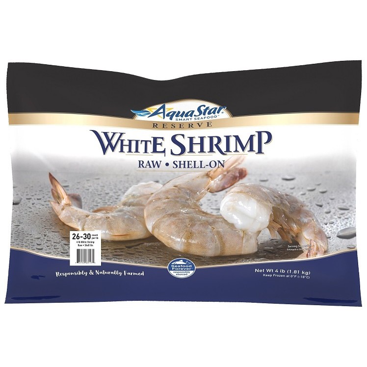 AQUA STAR SHELL/TAIL ON WHITE SHRIMP HEADLESS 26-30