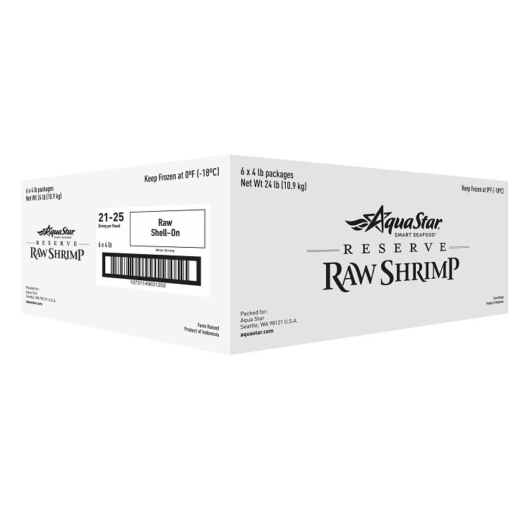 AQUA STAR SHELL/TAIL ON WHITE SHRIMP HEADLESS 21-25