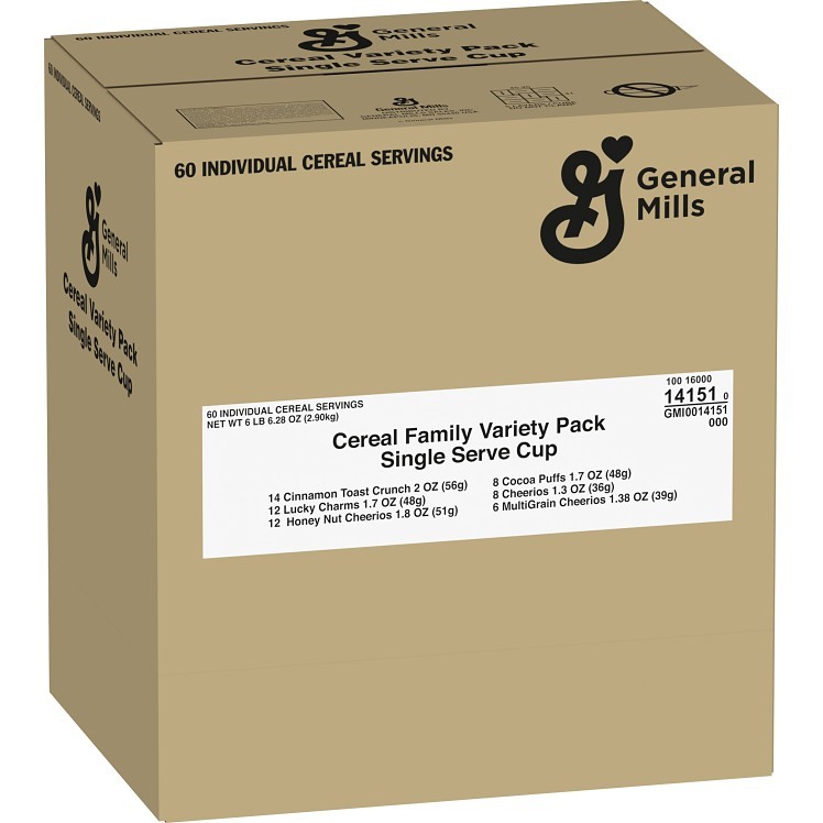 GENERAL MILLS CEREAL, ASSORTED SINGLE SERVE CUP SHELF  STABLE