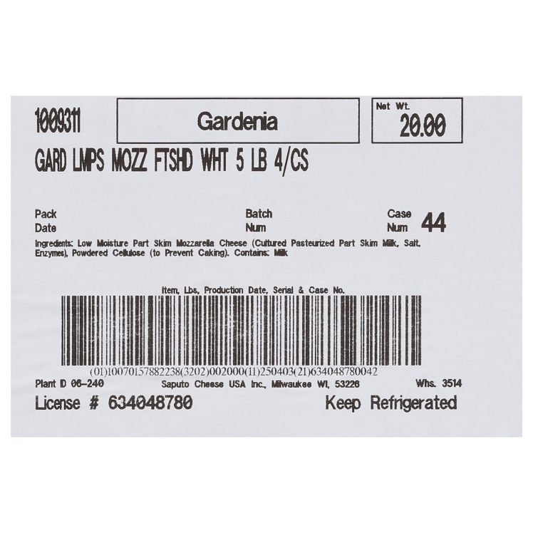 GARDENIA PART SKIM MOZZARELLA CHEESE SHREDDED