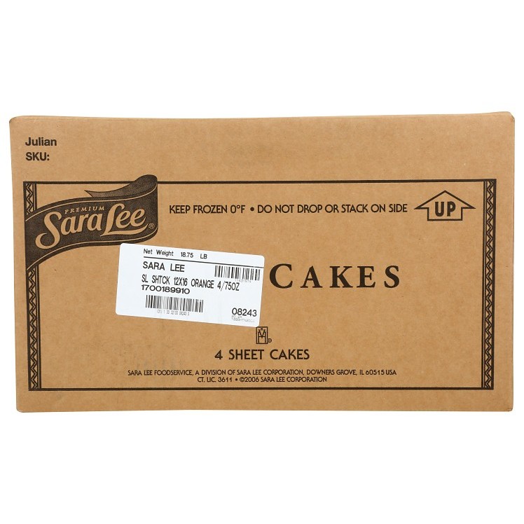 SARA LEE BAKERY CAKE SHEET ORANGE ICED 1/2 SHEET UNSLICED