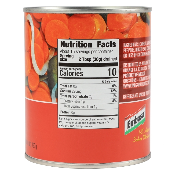 EMBASAR CARROT SLICED 90-100 COUNT IN ESCABECHE SHELF STABLE CANNED