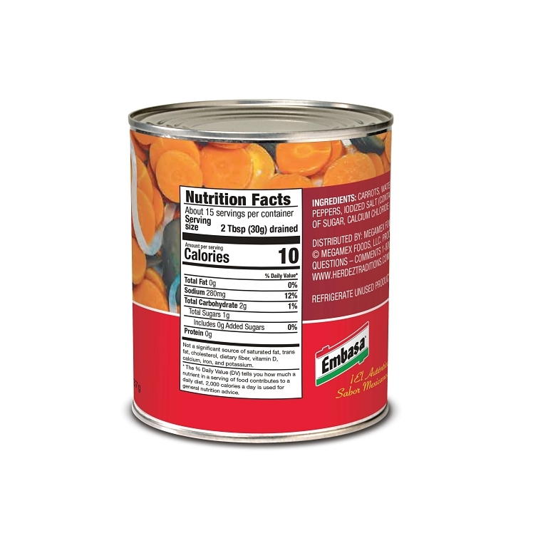 EMBASAR CARROT SLICED 90-100 COUNT IN ESCABECHE SHELF STABLE CANNED