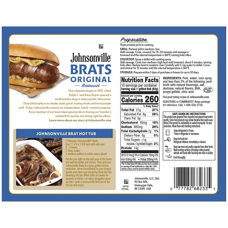 JOHNSONVILLE ORIGINAL PORK BRATWURSTS