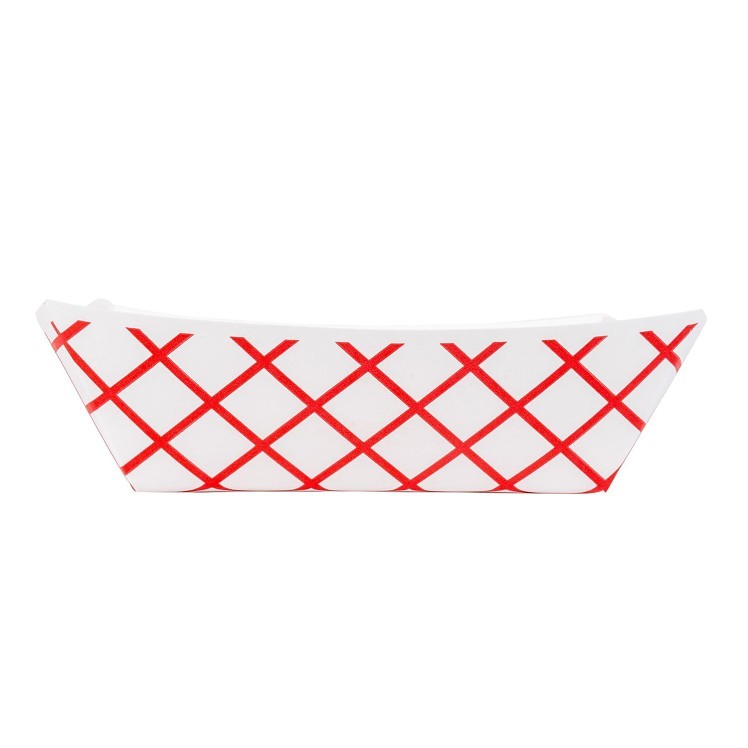 JOVIALS 3 LB RED CHECKERED CLAY COATED PAPER FOOD TRAY #300