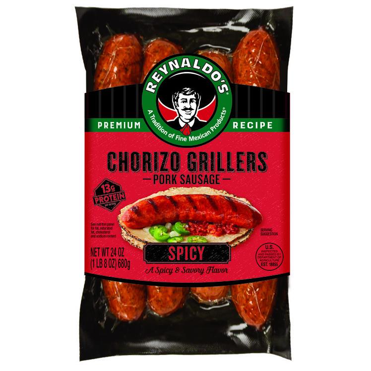 REYNALDO'S PORK SASUAGE CHORIZO SPICY GRILLERS 20/24 OZ REF