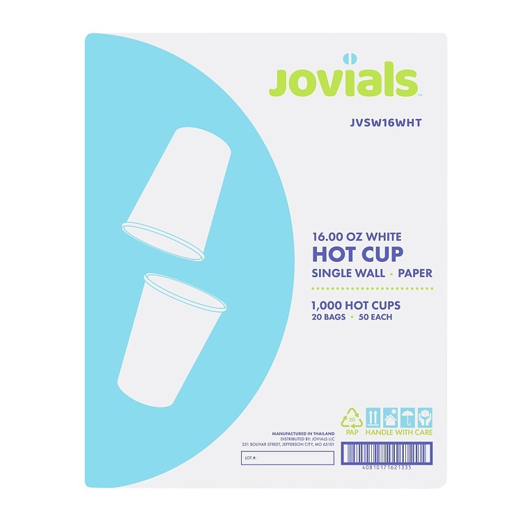 JOVIALS 16OZ SINGLE WALL WHITE PAPER HOT CUP