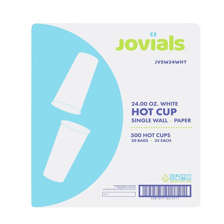 JOVIALS 24OZ SINGLE WALL WHITE PAPER HOT CUP